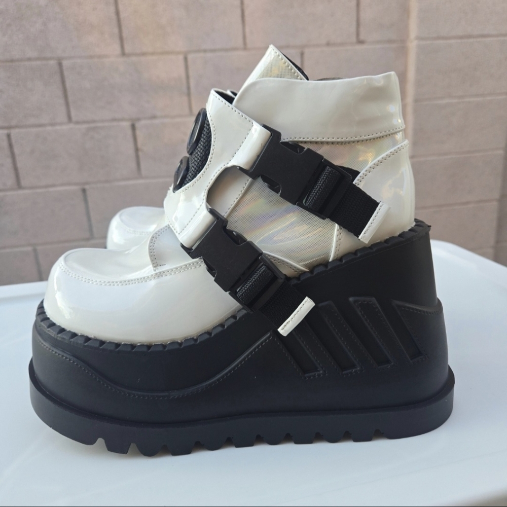 Demonia Stomp-15 White Patent Platform Boots - image 3